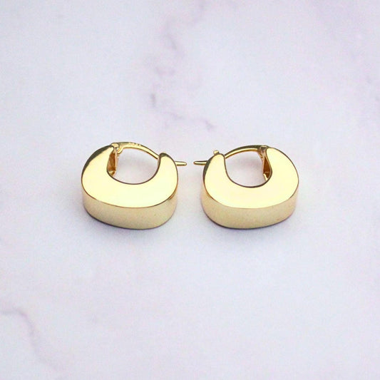 14K Gold Plated Sterling Silver Chunky Kelly Hoop Earrings | Modern Minimalist Hoops | Everyday Gold Earrings