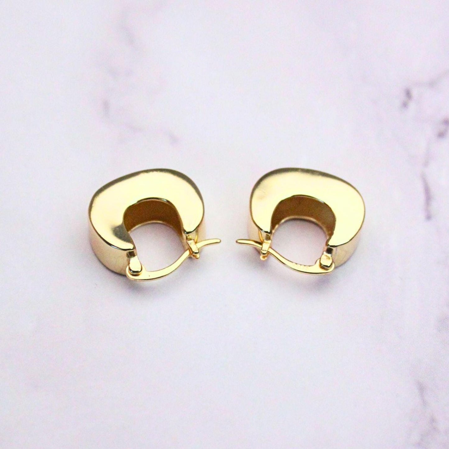 14K Gold Plated Sterling Silver Chunky Kelly Hoop Earrings | Modern Minimalist Hoops | Everyday Gold Earrings