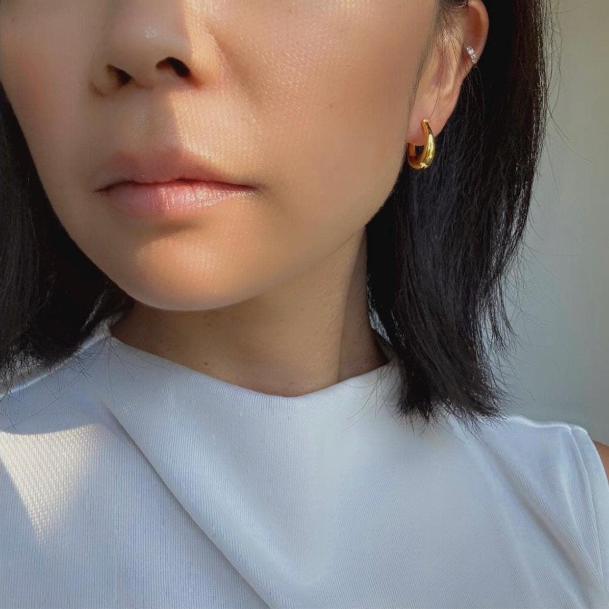 18K Solid Gold Nina Hoop Earrings | Classic Teardrop Hoops | Minimalist Everyday Gold Jewelry