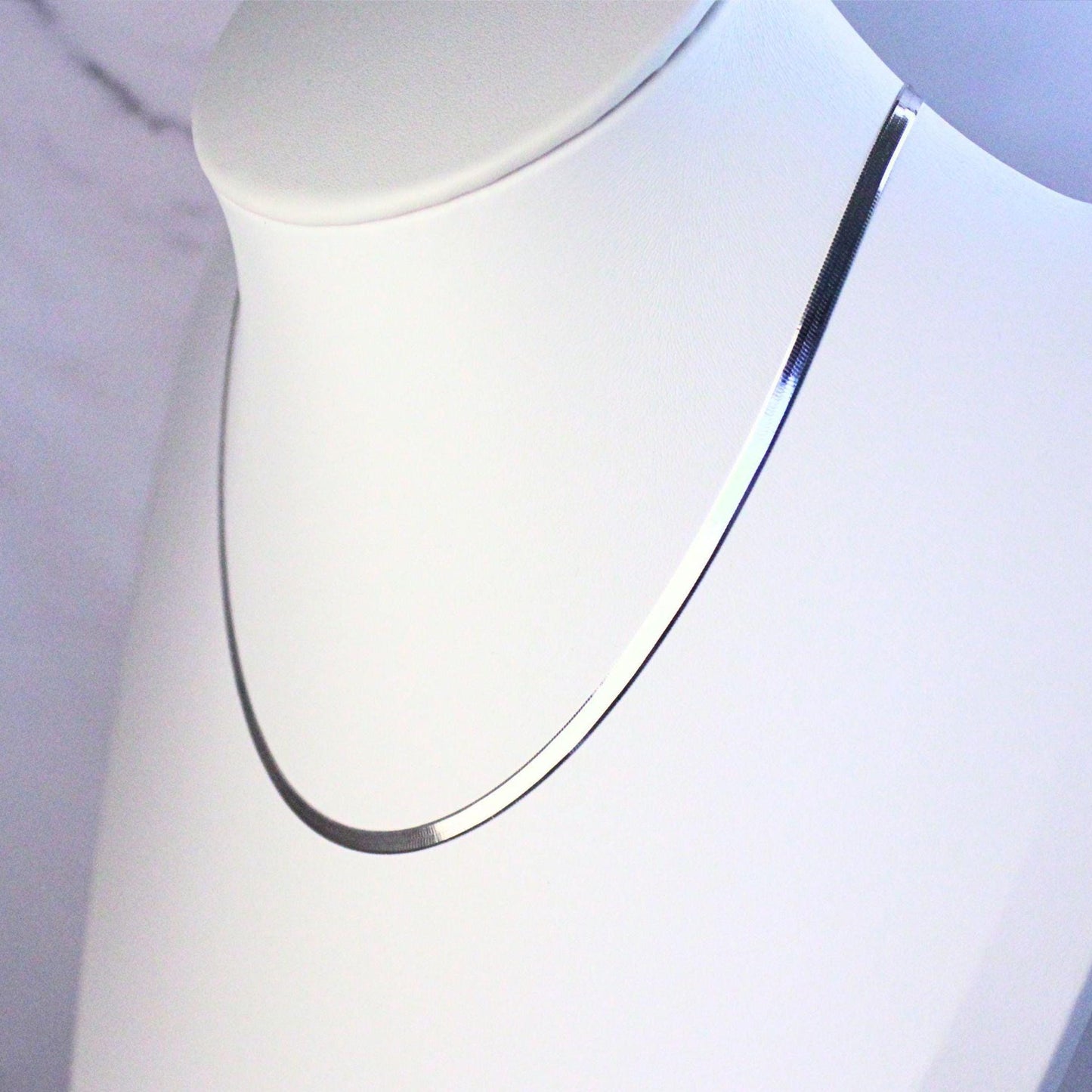 Sterling Silver Herringbone Elliot Necklace | 3mm Flat Snake Chain | 925 Solid Silver Choker | Minimalist Layering Necklace