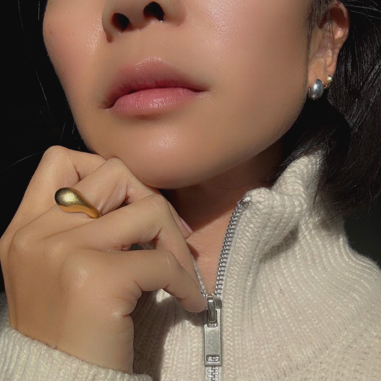 Minimalist and Organic Shaped Adjustable Sterling Silver & Gold Melody Ring Set