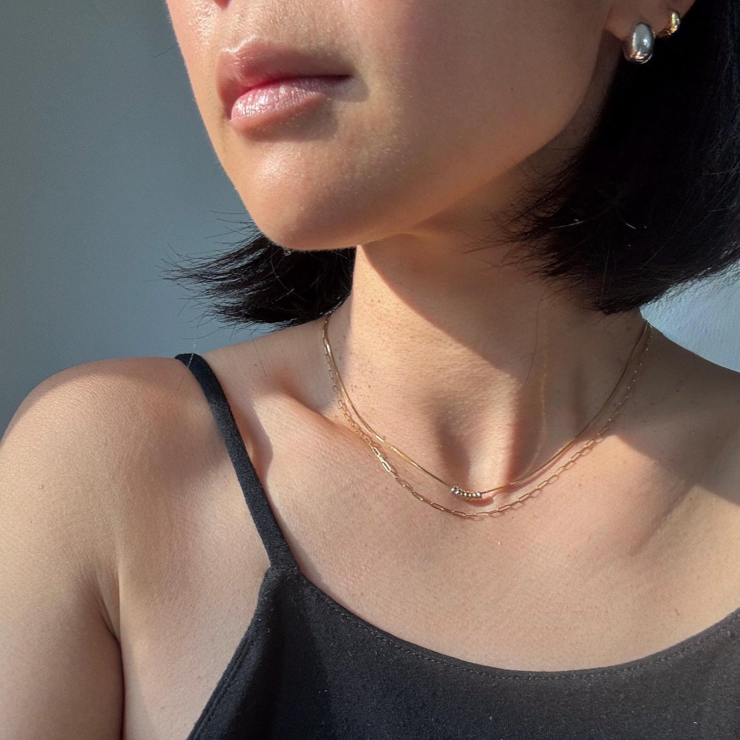 14K Solid Gold Vintage Beaded Necklace – Minimalist Everyday Chain