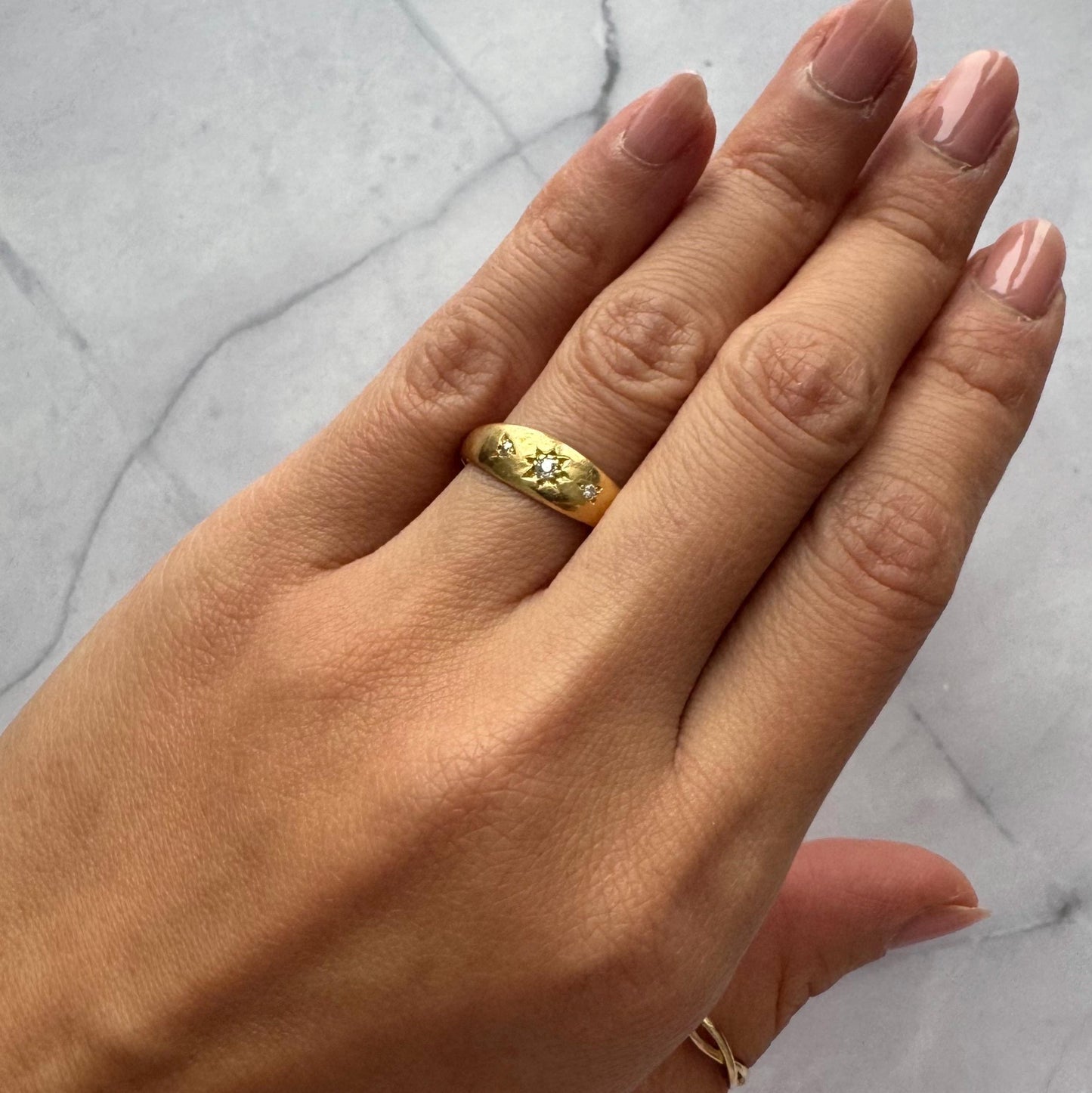 18K Solid Gold Gypsy Ring with Natural Diamonds | Vintage Starburst Ring