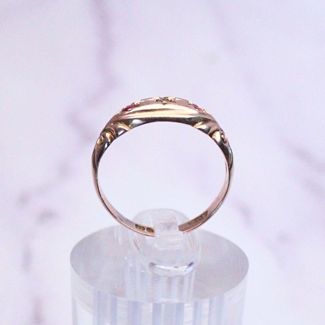 9K Solid Rose Gold Gypsy Ring with Natural Diamond & Rubies | Vintage Starburst Band