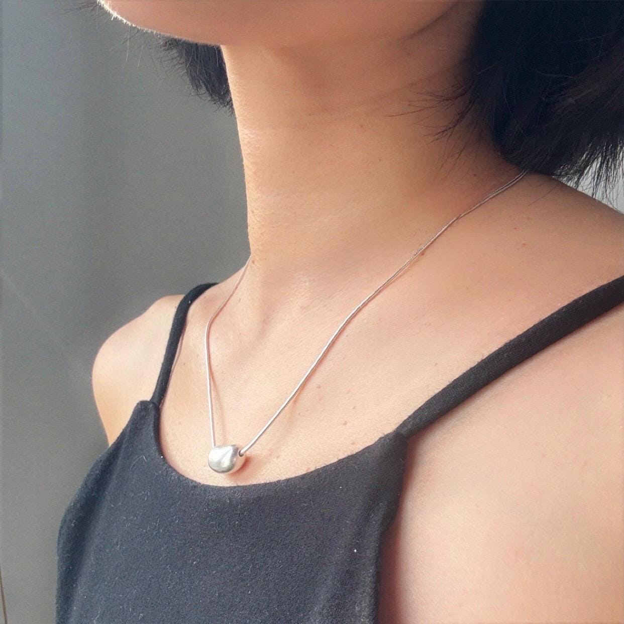 Sculpted Bead Sterling Silver Harper Necklace | Minimalist Everyday Jewelry