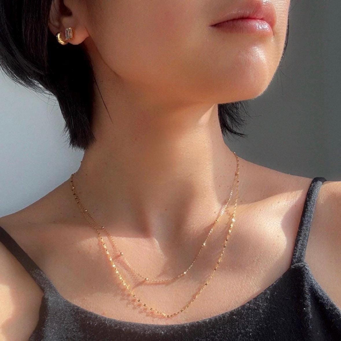 New 18k Solid Gold Mirror Blair Chain Necklace – Dainty & Reflective Luxury – Layering Gold Jewelry