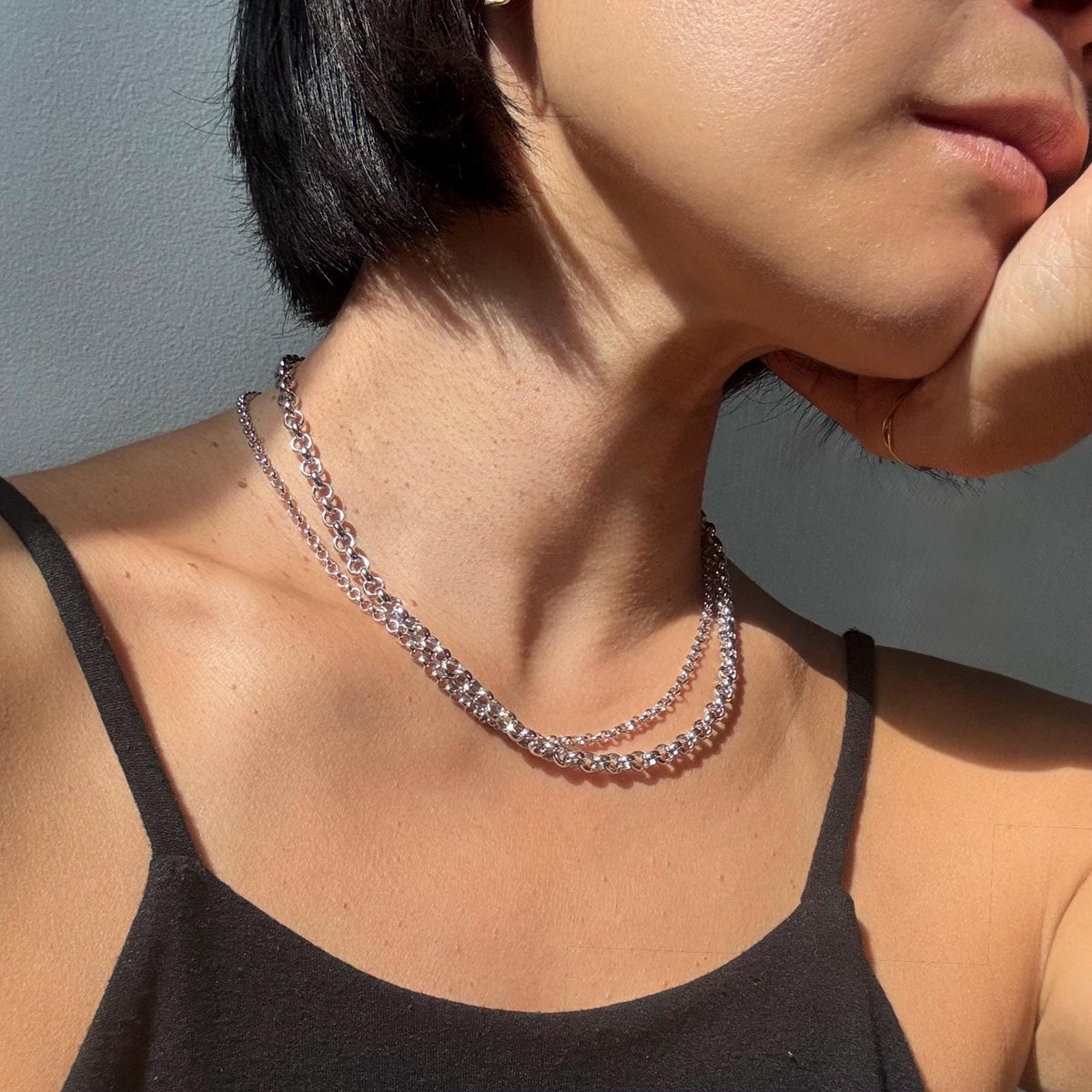 Sterling Silver Polo Chain Capri Necklace – 5mm Wide | 16" Length | Rhodium Plated