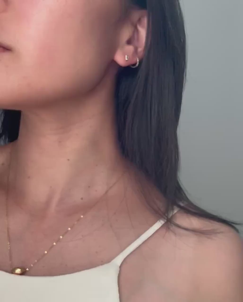 Minimalist 14k Gold Baguette Diamond Stud Luna Earrings