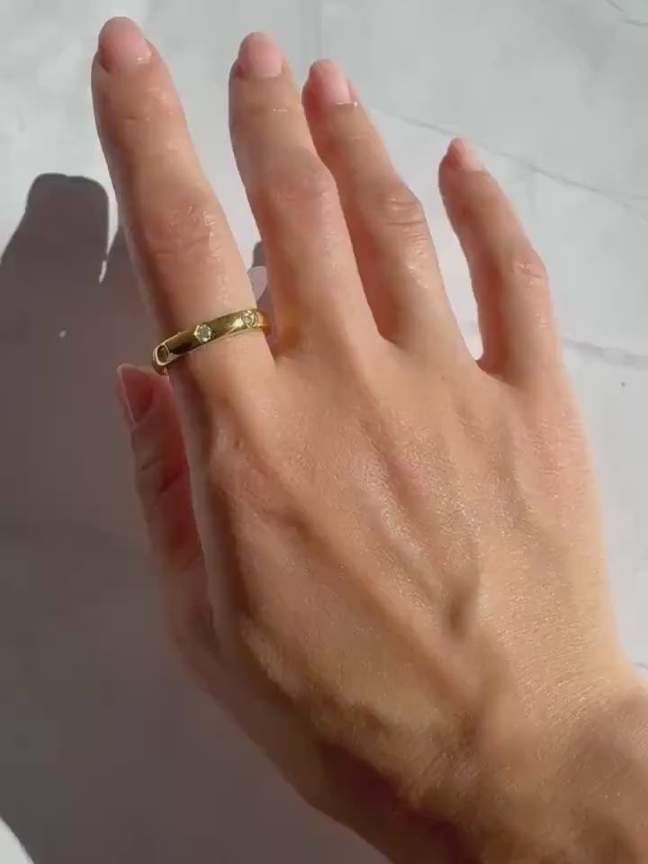 14k Gold Drew Moissanite Statement Ring - Bezel Set Wedding Band