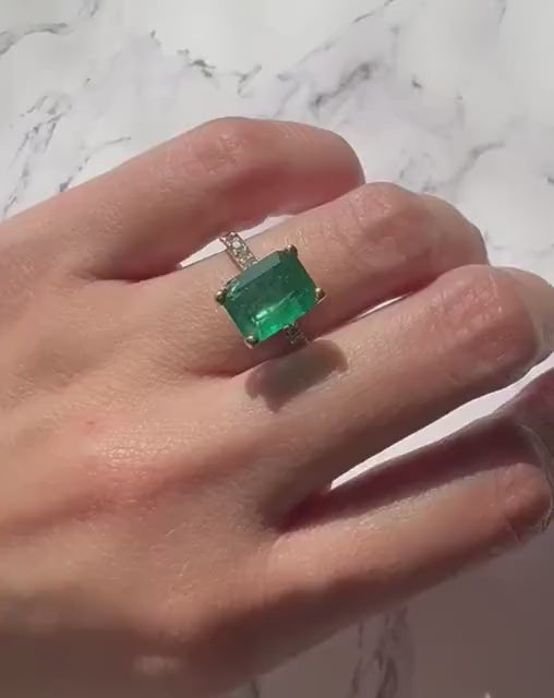 Emerald & Diamond 14k Gold Ring: 3.11ct Gemstone Anniversary Ring