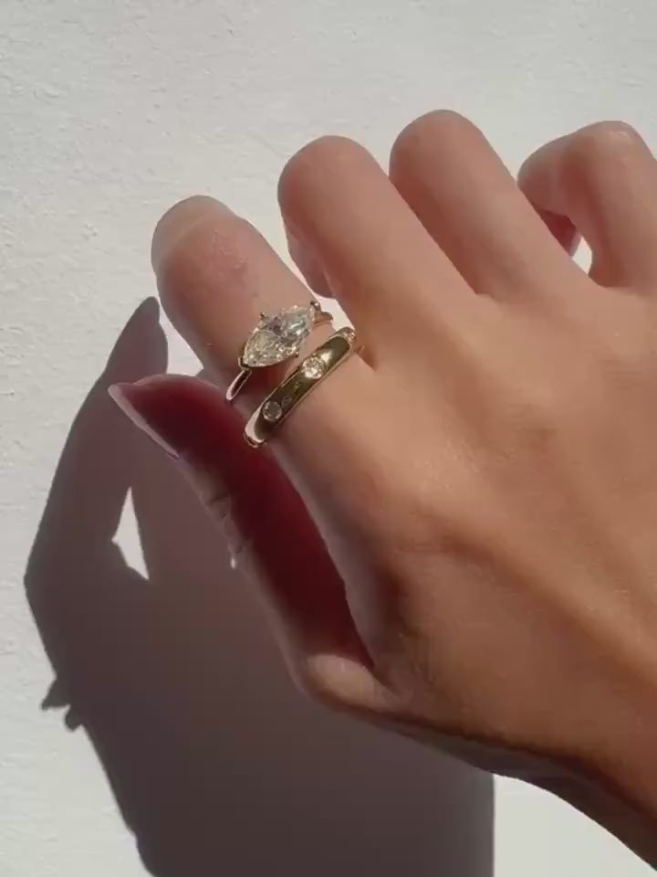 14k Solid Gold Freya Ring – 14k Hollow Band with 2ct Marquise Moissanite