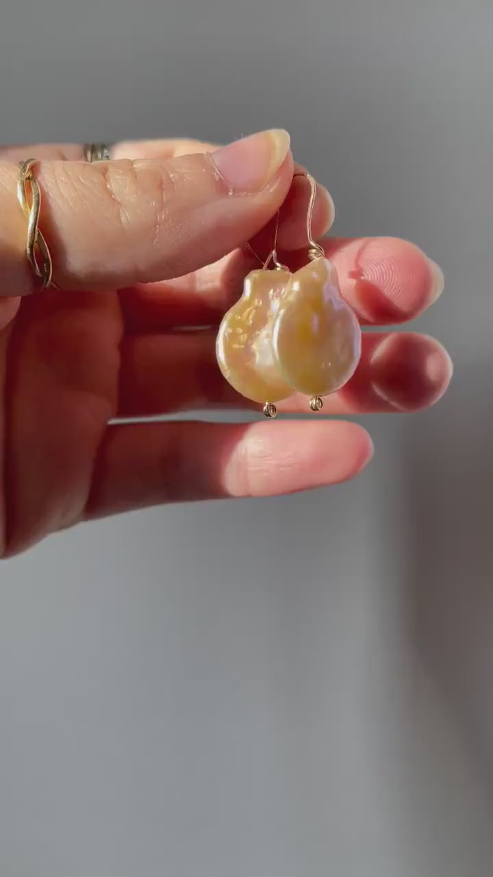 Baroque Pearl Drop Earrings: 14k Gold Hooks, Elegant Dangle