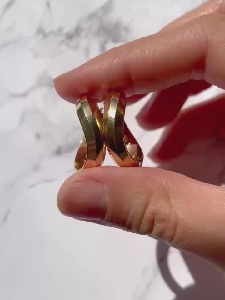 14k Solid Gold Twisted Hoop Earrings - Italian Design