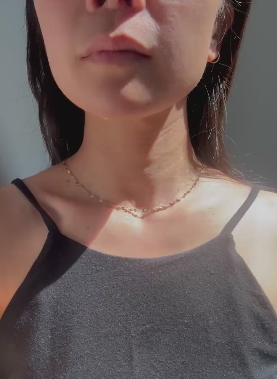 14K Solid Gold Disc Chain Sophie Necklace: Minimalist Sparkle Jewelry