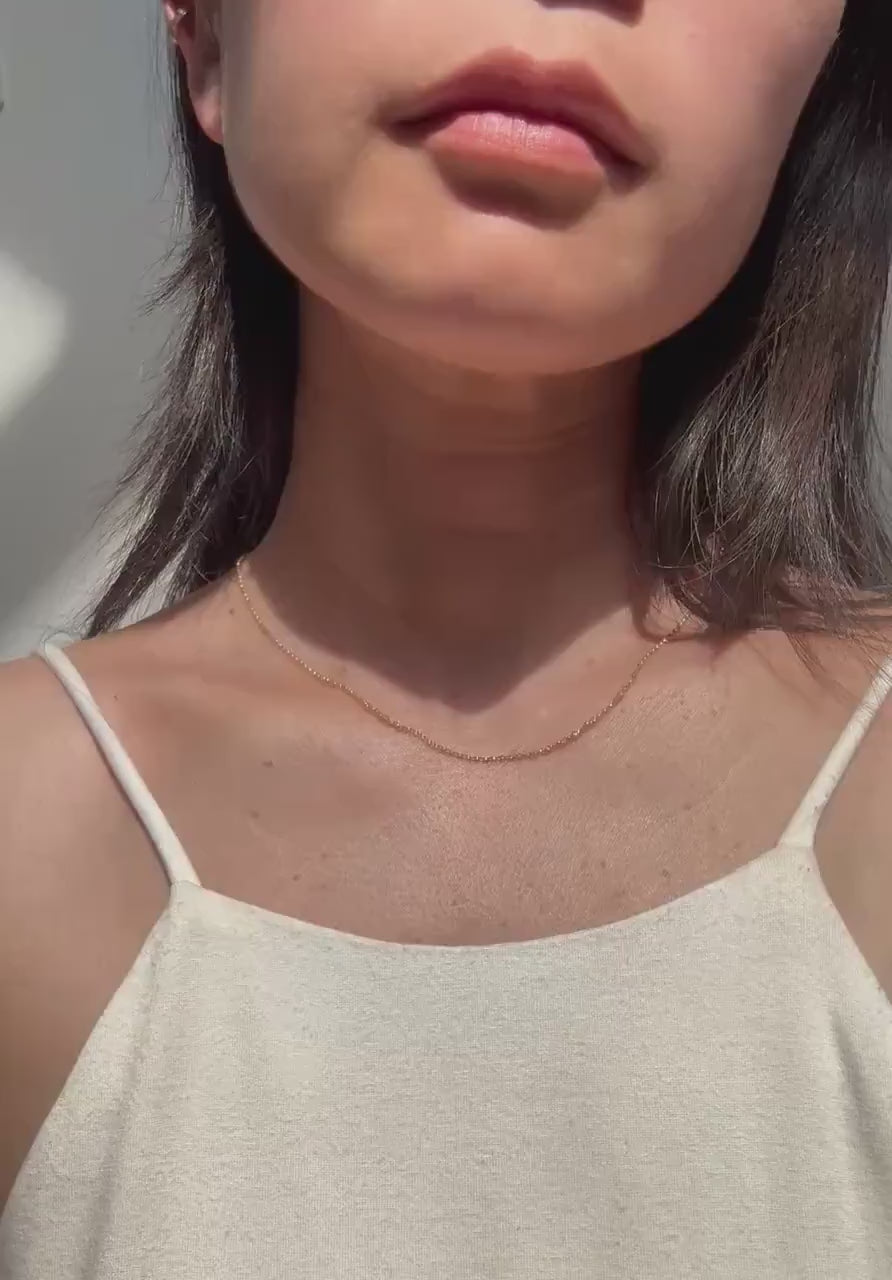 18K Solid Gold Polo Chain Paris Necklace: Dainty Minimalist Jewelry