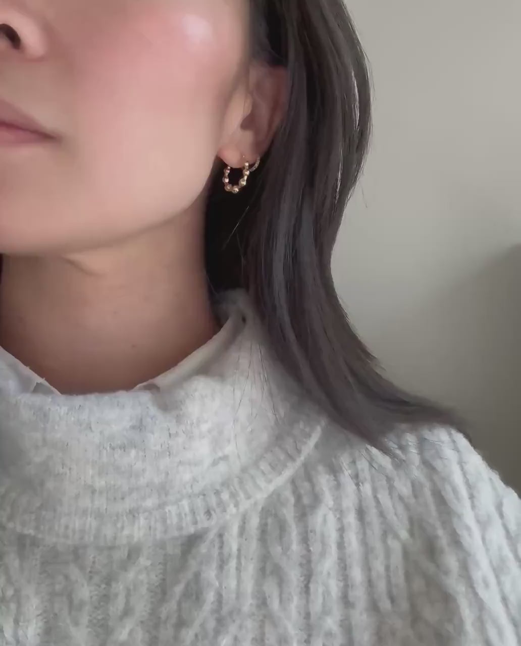 14k Solid Gold Beaded Ella Hoop Earrings: Lightweight Fine Jewelry