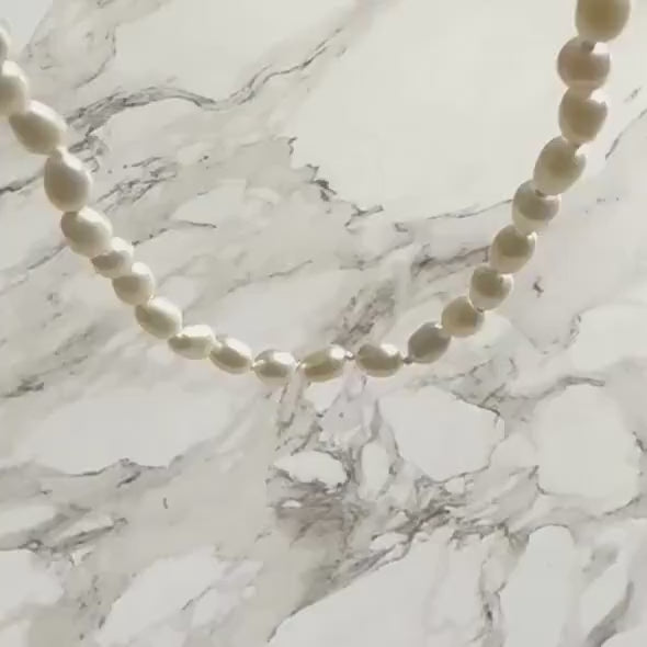 14k Gold Pearl Choker Necklace - Handmade Fine Jewelry, 16”