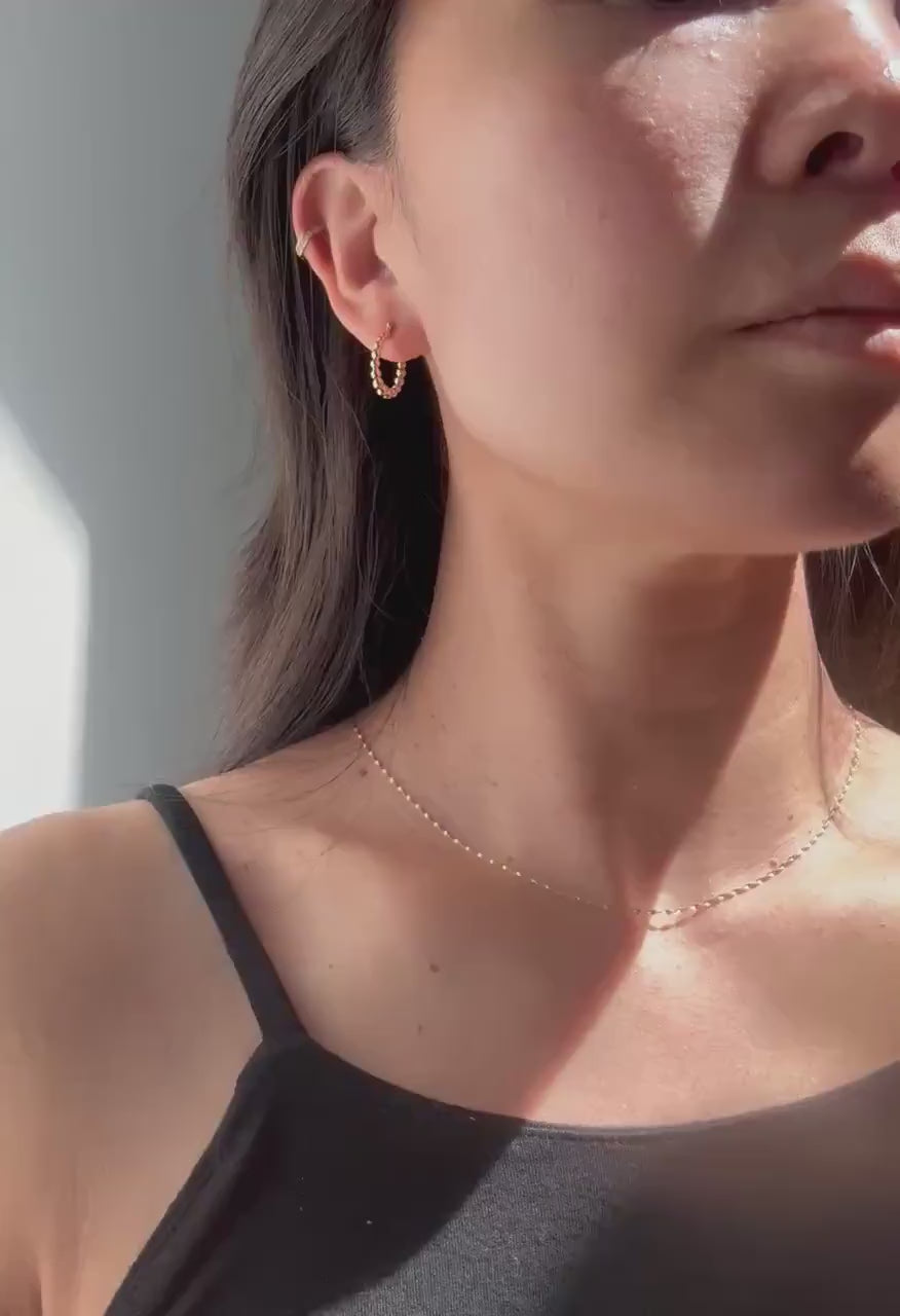 14k Solid Gold Beaded Ellis Huggie Hoop Earrings: Modern Fine Jewelry