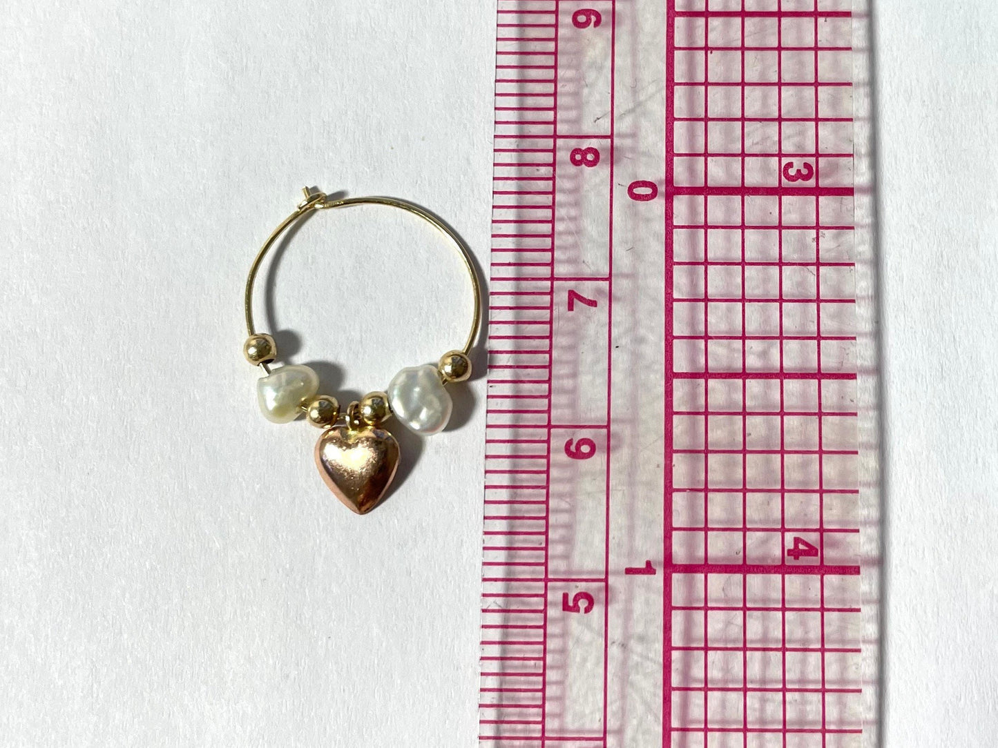 14k Gold Heart Hoop Earrings: Freshwater Pearl Charm Hoops