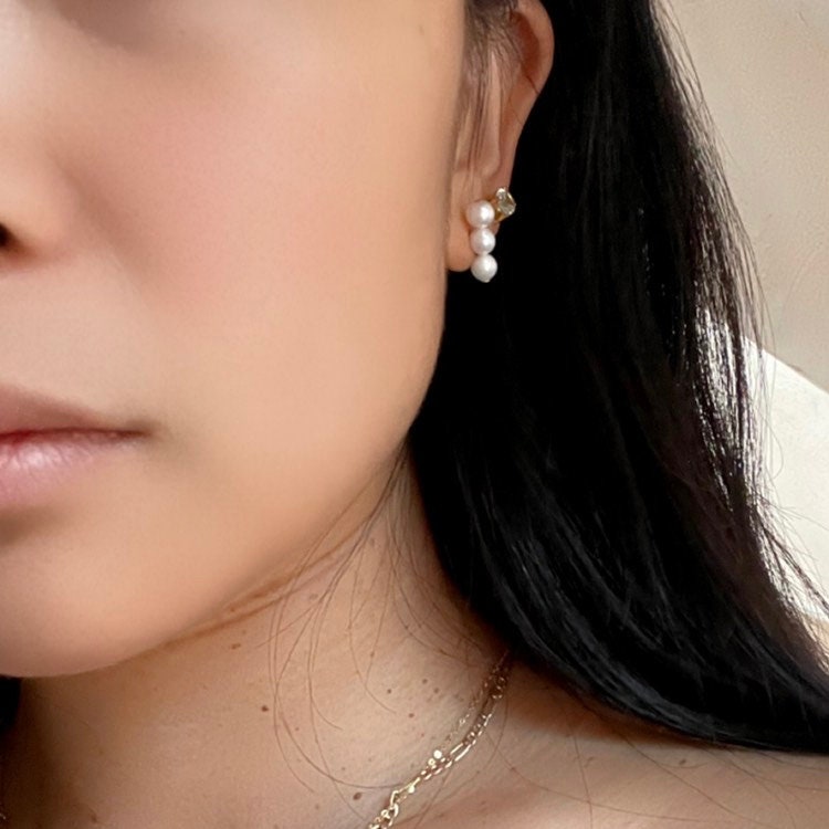 New genuine Sea pearl earrings with solid 14k gold posts precious fine jewelry local artisans hand crafted