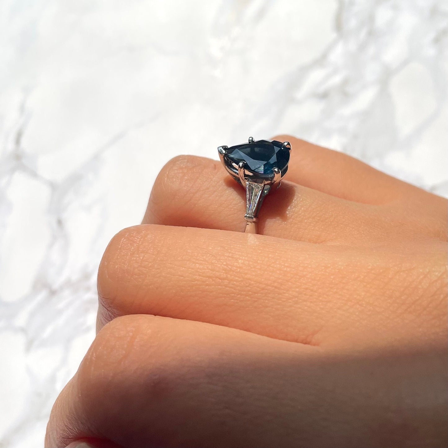 Grayish Blue Sapphire and Diamond Ring: 14k Gold & Platinum, Size 4.75