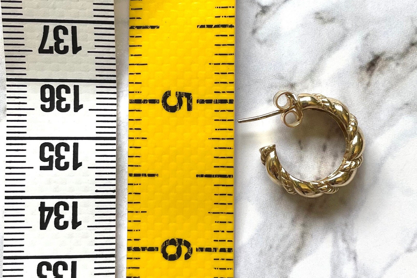 14k Solid Gold Rope Twist Huggie Hoops: Fine Vintage Jewelry