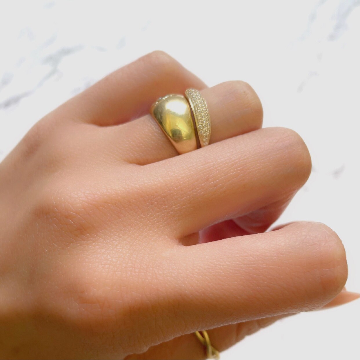 10k Solid Gold Basil Ring in CZ Pavé Design - Slim Signet Style