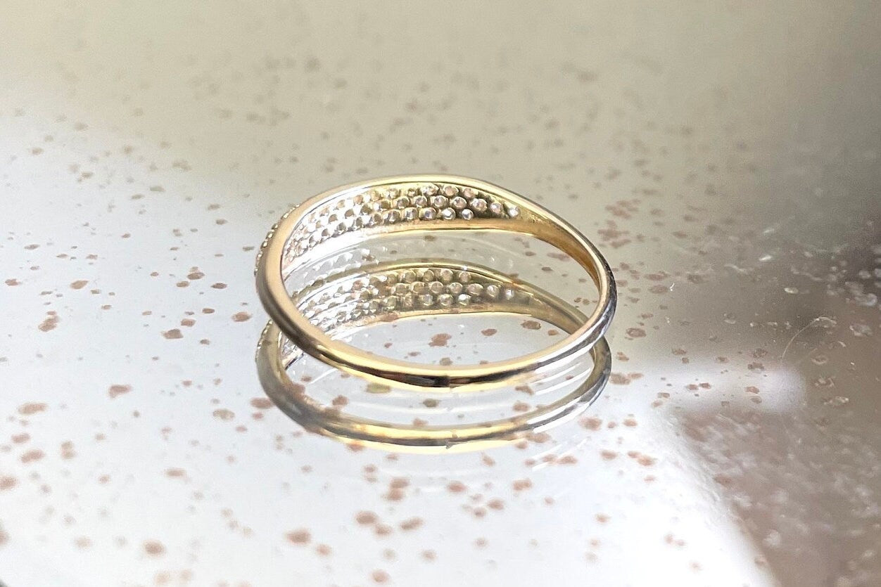 10k Solid Gold Basil Ring in CZ Pavé Design - Slim Signet Style