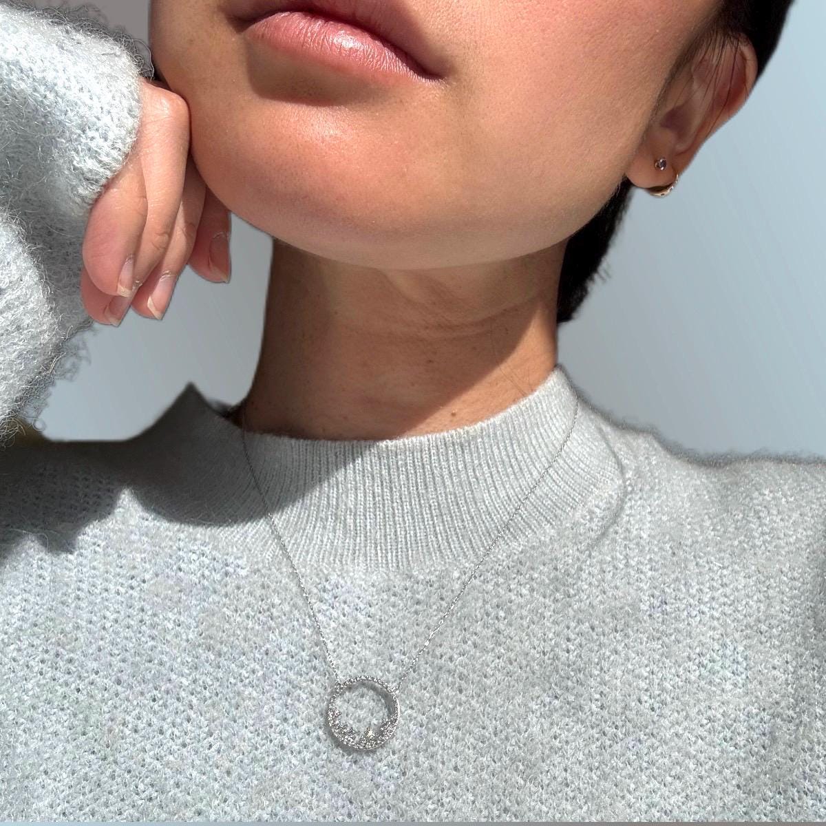 New 10 solid white gold with authentic natural diamonds necklace precious fine jewelry