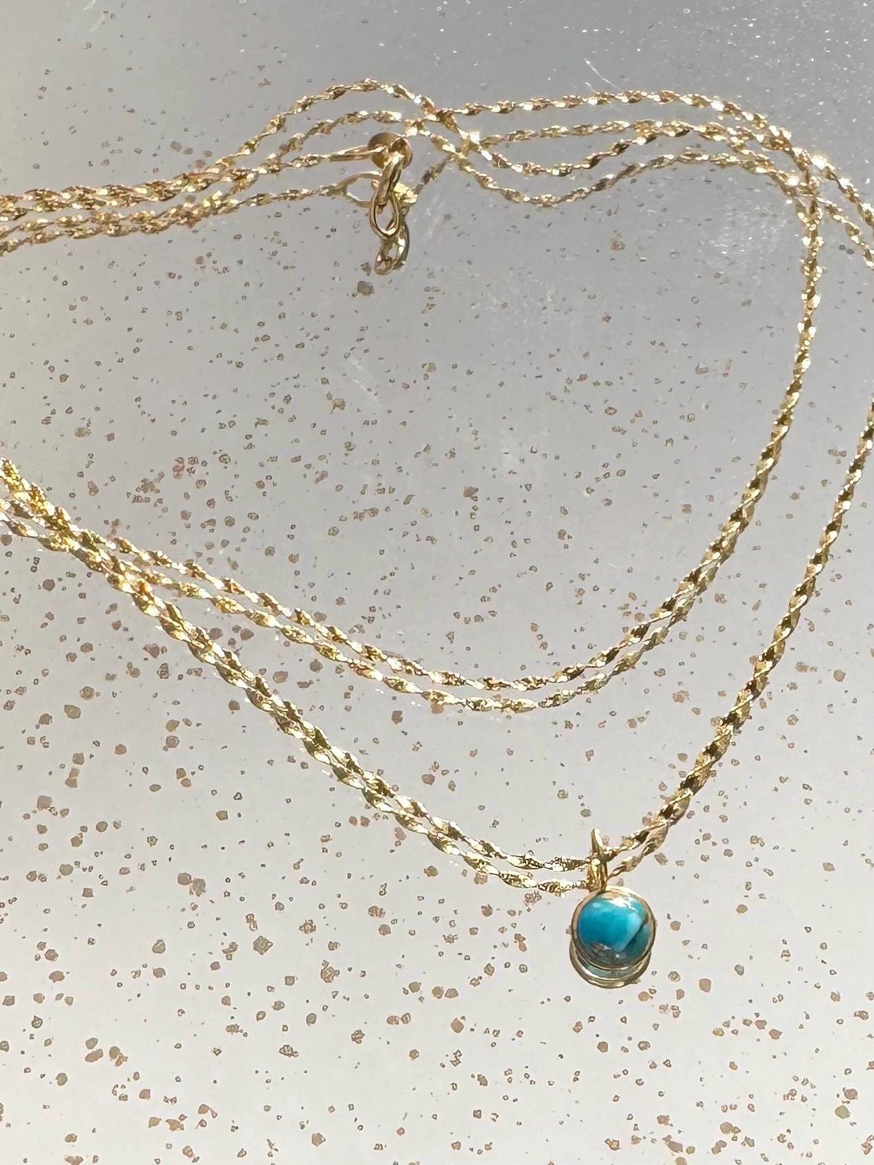 14K Solid Gold Copper Turquoise Lori Necklace: Dainty December Birthstone