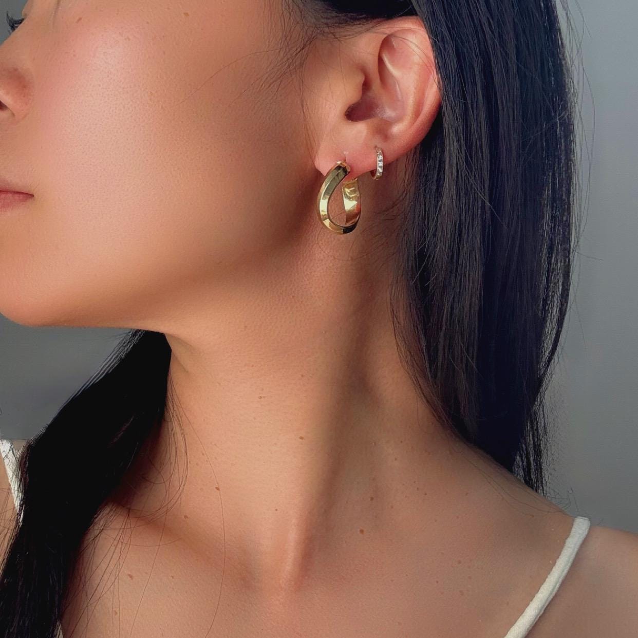 14k Solid Gold Twisted Hoop Earrings - Italian Design