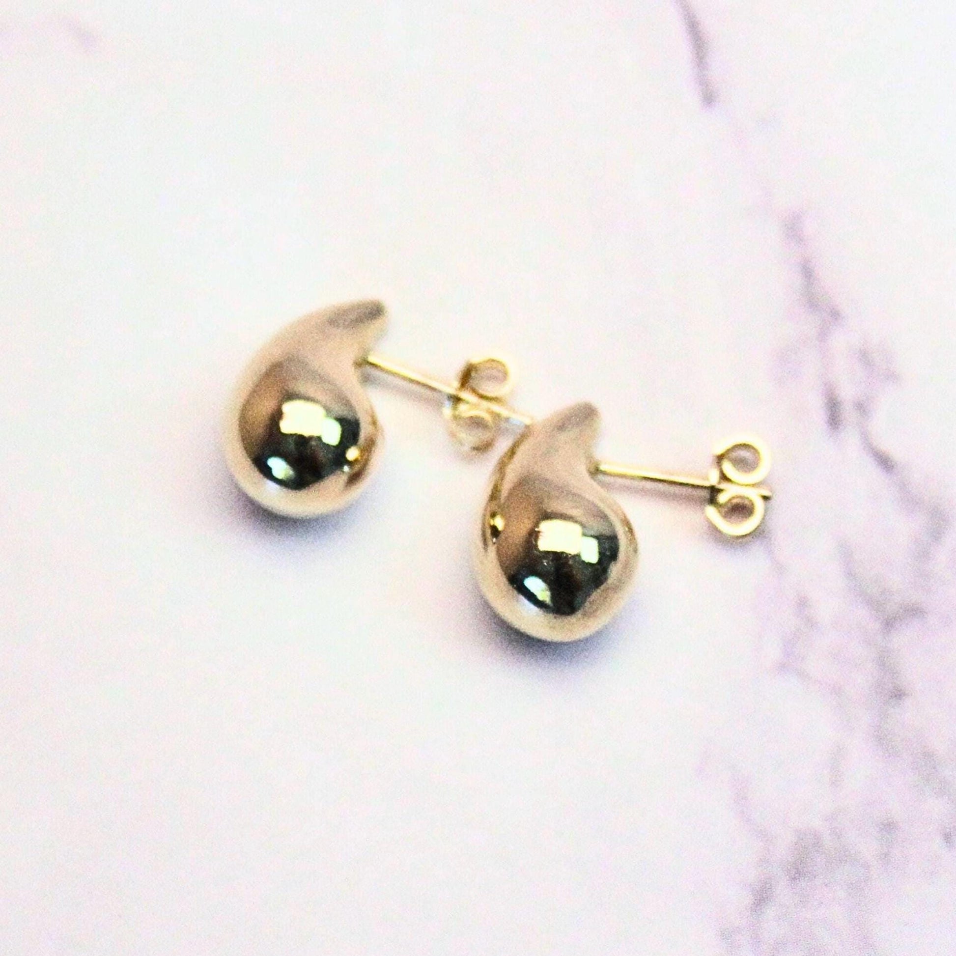 14k Solid Gold Teardrop Stud Lux Earrings: Minimalist Liquid Gold Jewelry