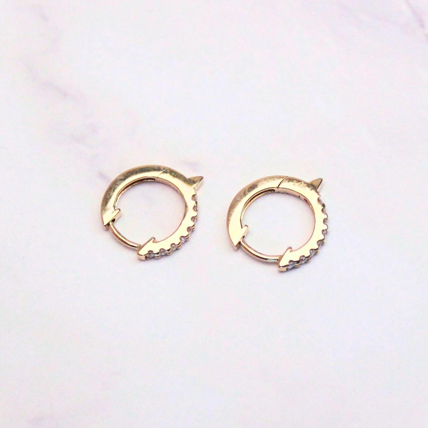 14k Gold Diamond Huggie Nova Hoop Earrings: Dainty Minimalist Jewelry