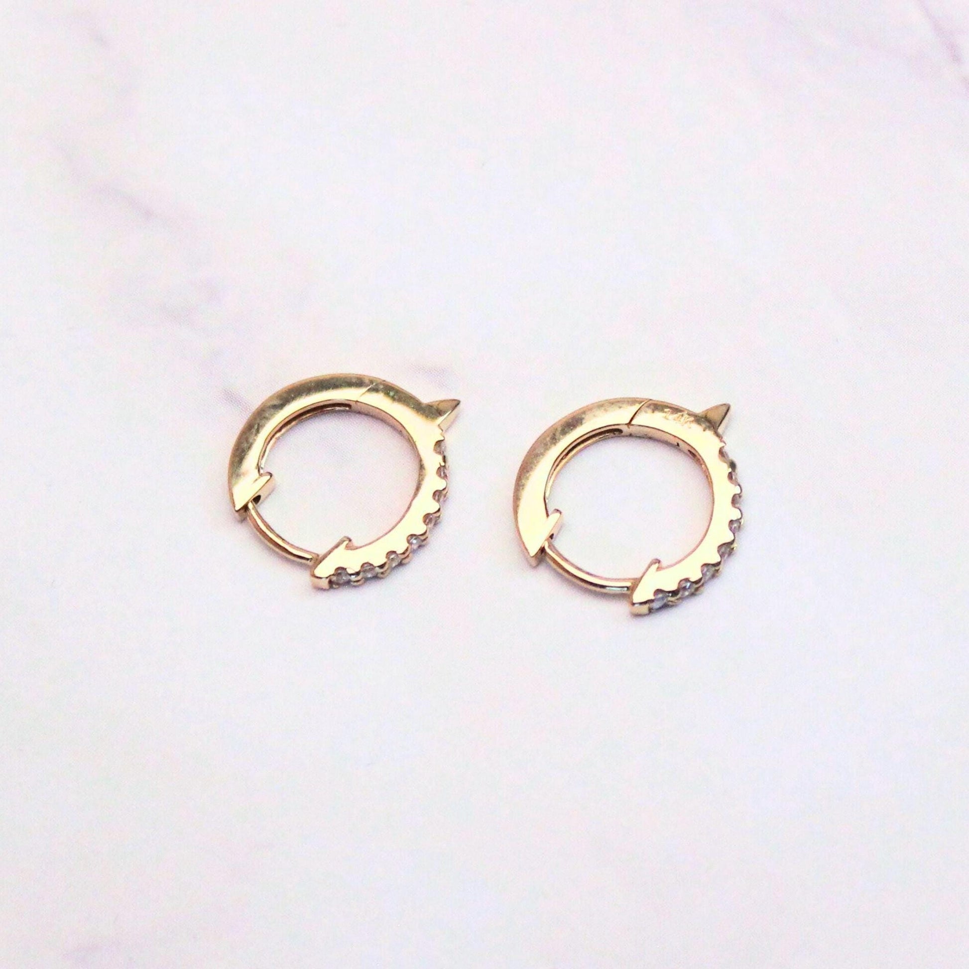 14k Gold Diamond Huggie Nova Hoop Earrings: Dainty Minimalist Jewelry