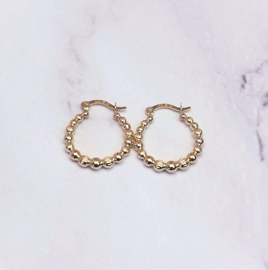14k Solid Gold Beaded Ellis Huggie Hoop Earrings: Modern Fine Jewelry