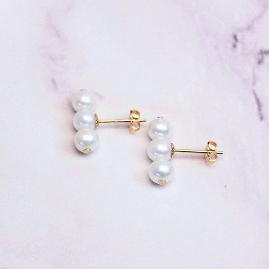 New genuine Sea pearl earrings with solid 14k gold posts precious fine jewelry local artisans hand crafted