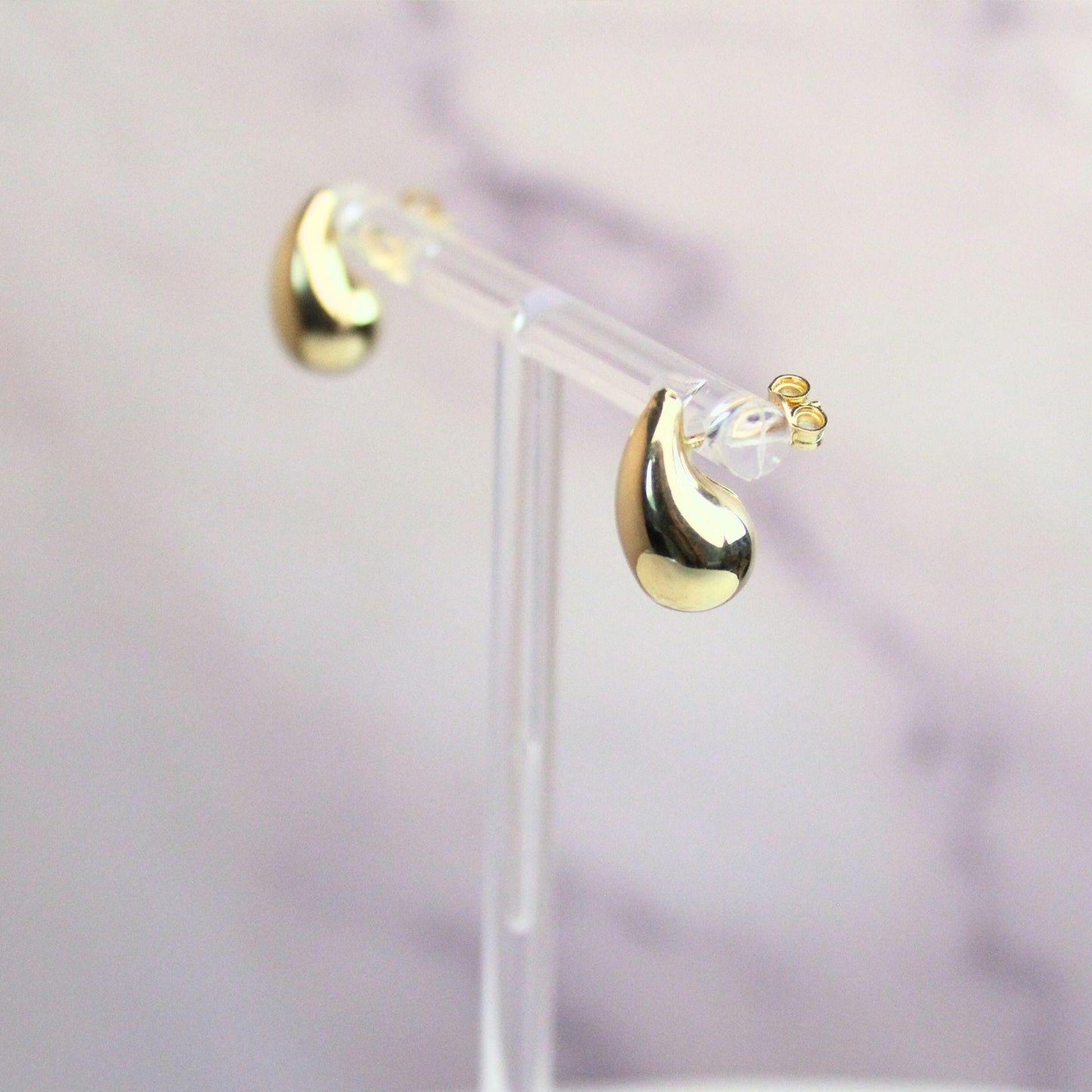 14k Solid Gold Teardrop Stud Lux Earrings: Minimalist Liquid Gold Jewelry