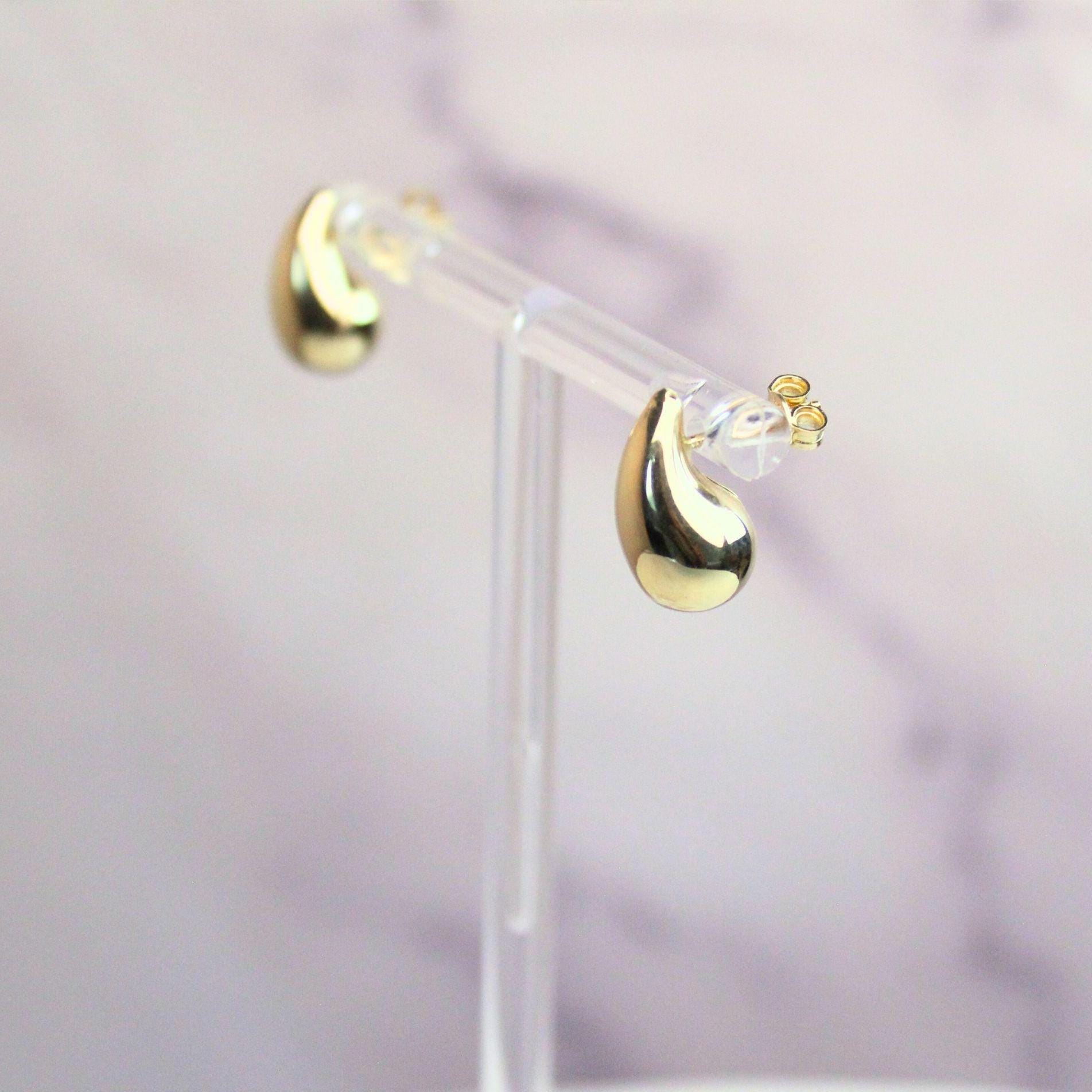 14k Solid Gold Teardrop Stud Lux Earrings: Minimalist Liquid Gold Jewelry