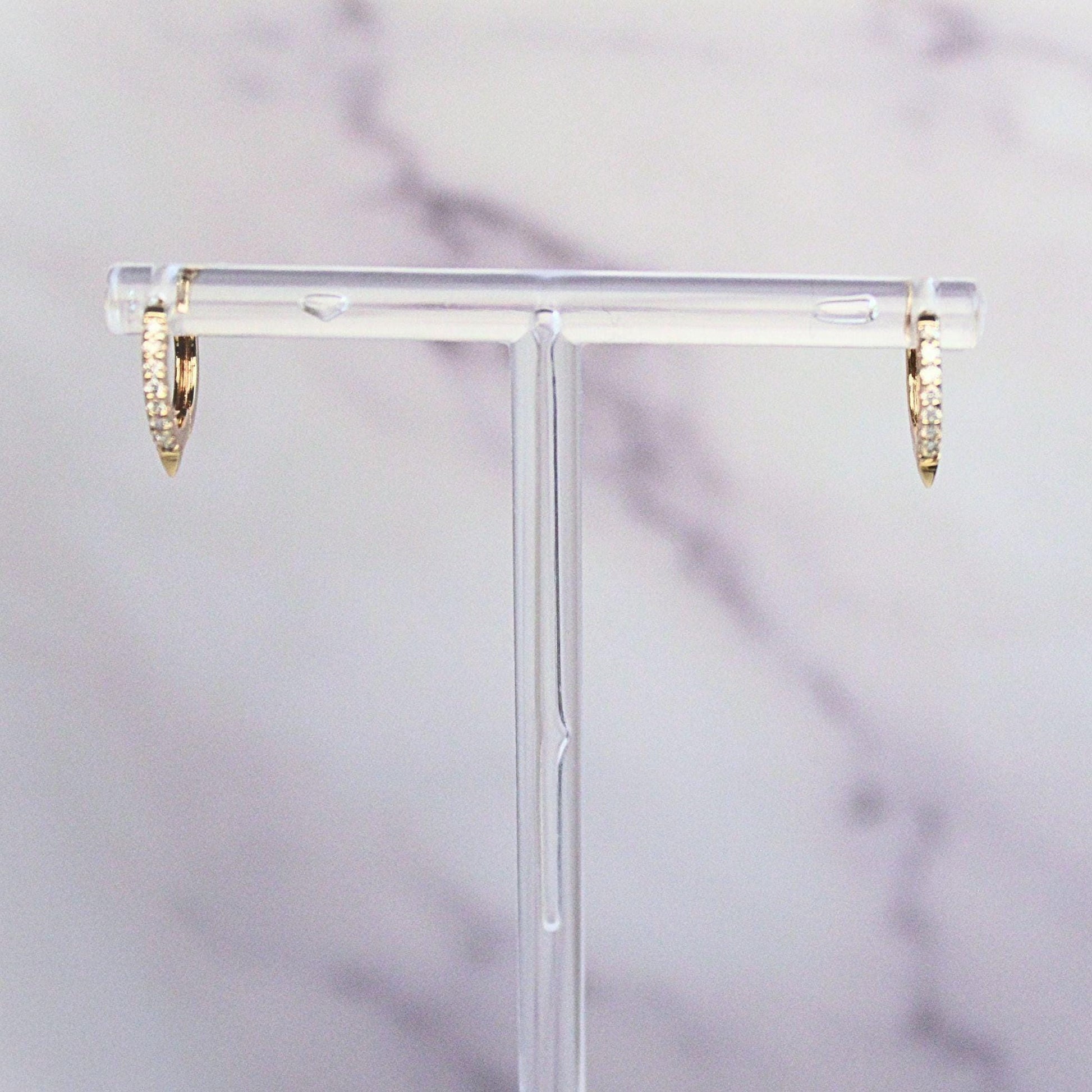 14k Gold Diamond Huggie Nova Hoop Earrings: Dainty Minimalist Jewelry