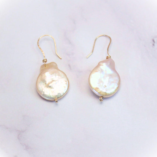 Baroque Pearl Drop Earrings: 14k Gold Hooks, Elegant Dangle