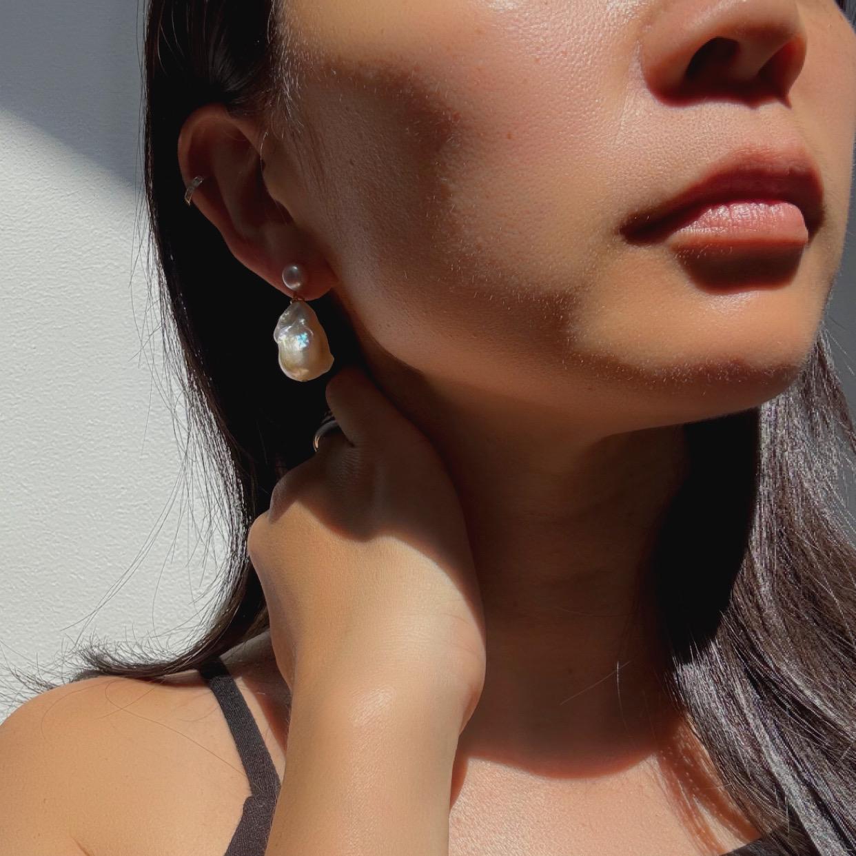 New Baroque Pearl Oceana Drop Earrings with 14k Gold Plate Accents – Unique Freshwater Pearls precious jewelry perfect for special occasions