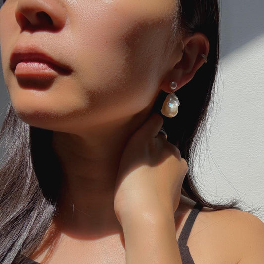 Baroque Pearl Drop Oceana Earrings: 14k Gold Plated, Freshwater Pearls