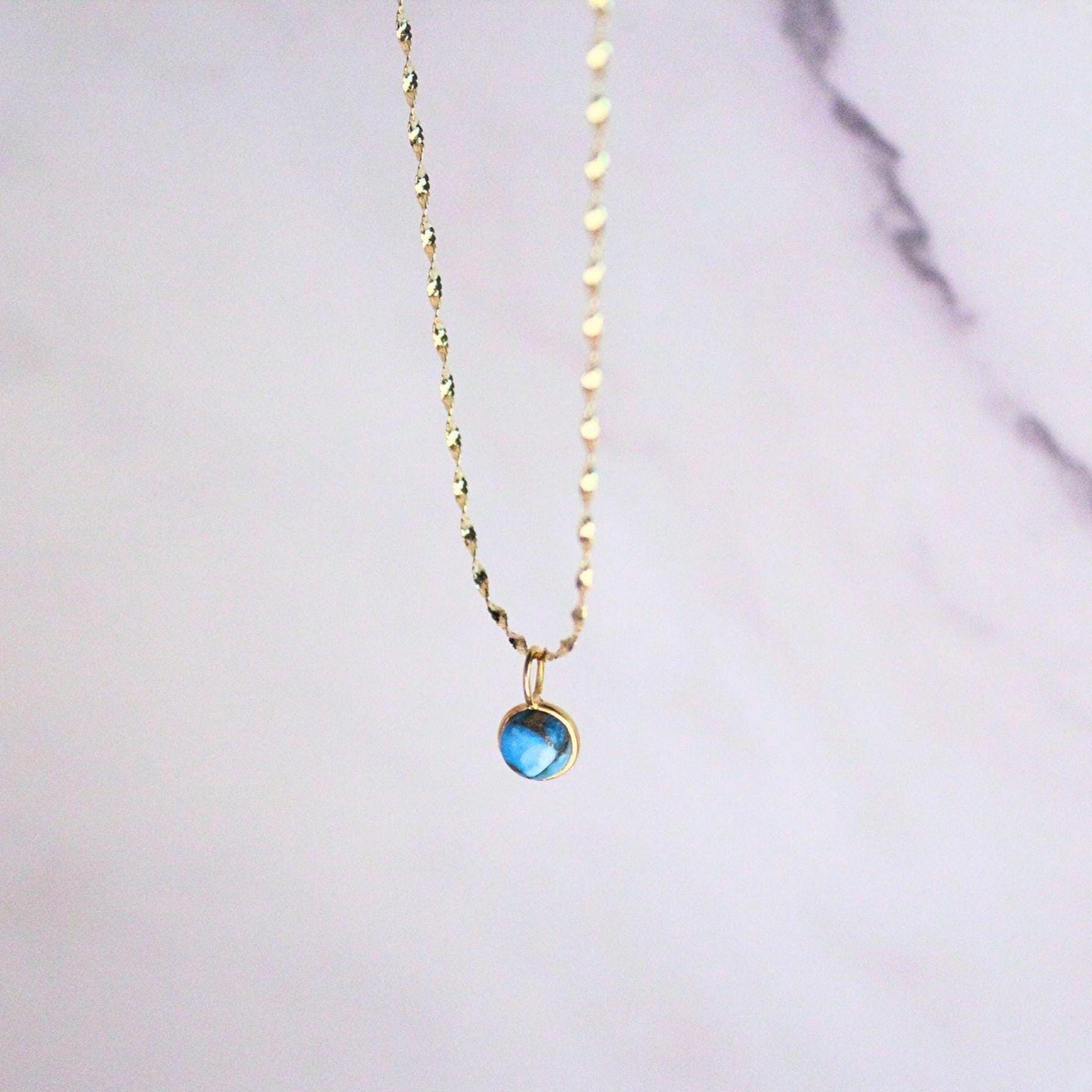14K Solid Gold Copper Turquoise Lori Necklace: Dainty December Birthstone