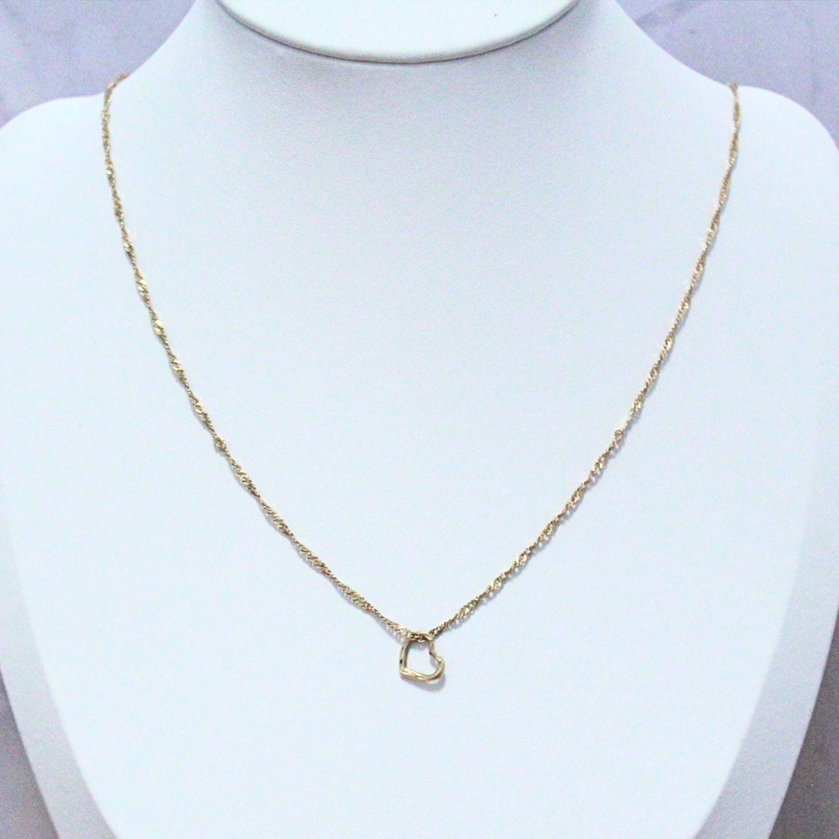 14K Gold Heart Pendant Necklace: Italian Vintage Jewelry, 18.5” Chain