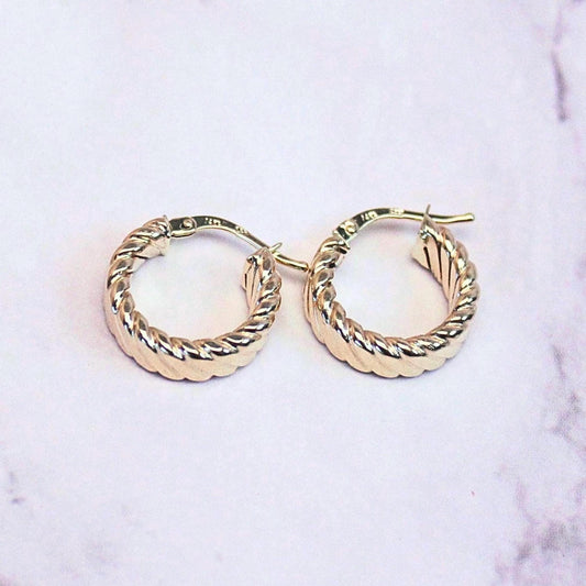 NEW 14k solid gold Lowen Hoops in Twisted Rope Gold Earrings – Classic Textured Hoops fine jewelry for everyday wear