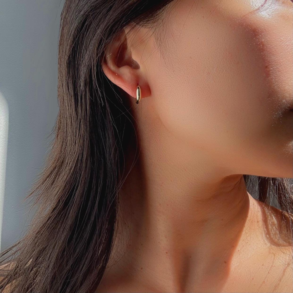 10k Solid Gold Sage Huggie Hoop Earrings: Modern Minimalist Jewelry