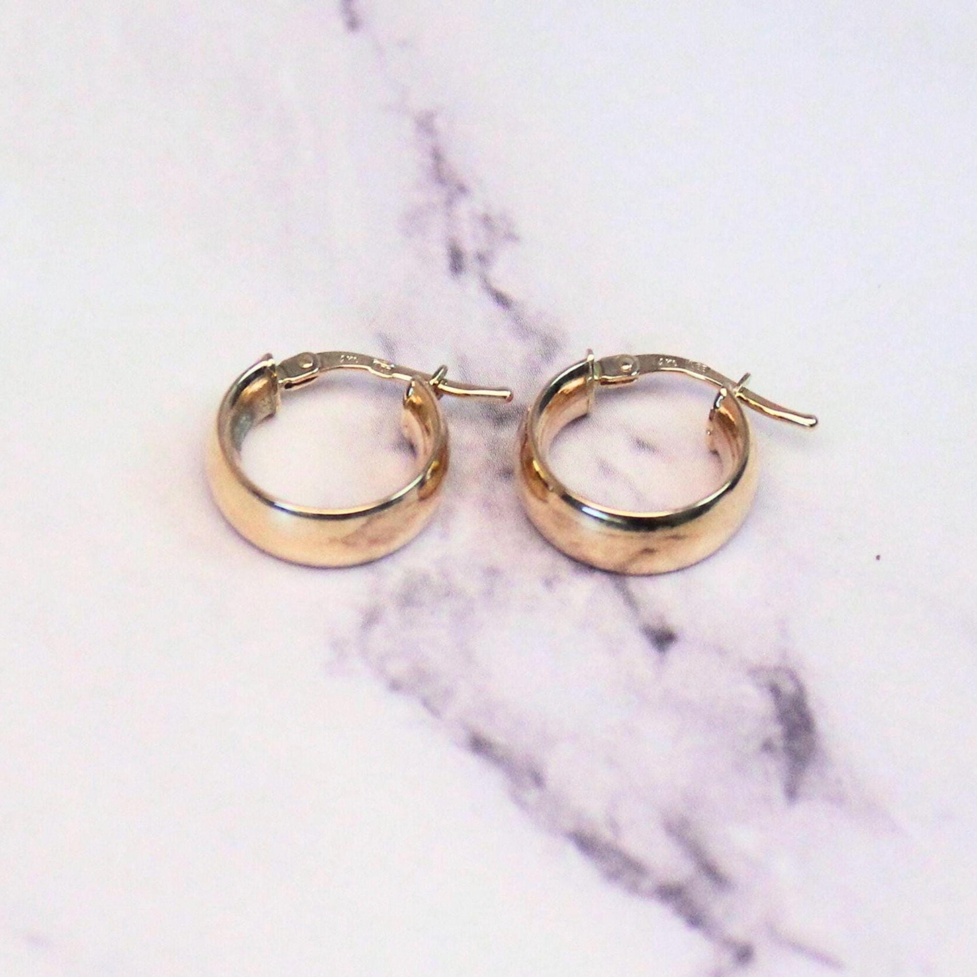 New 14k solid gold chunky 5mm huggie hoop earrings perfect for layering daily wear precious fine jewelry