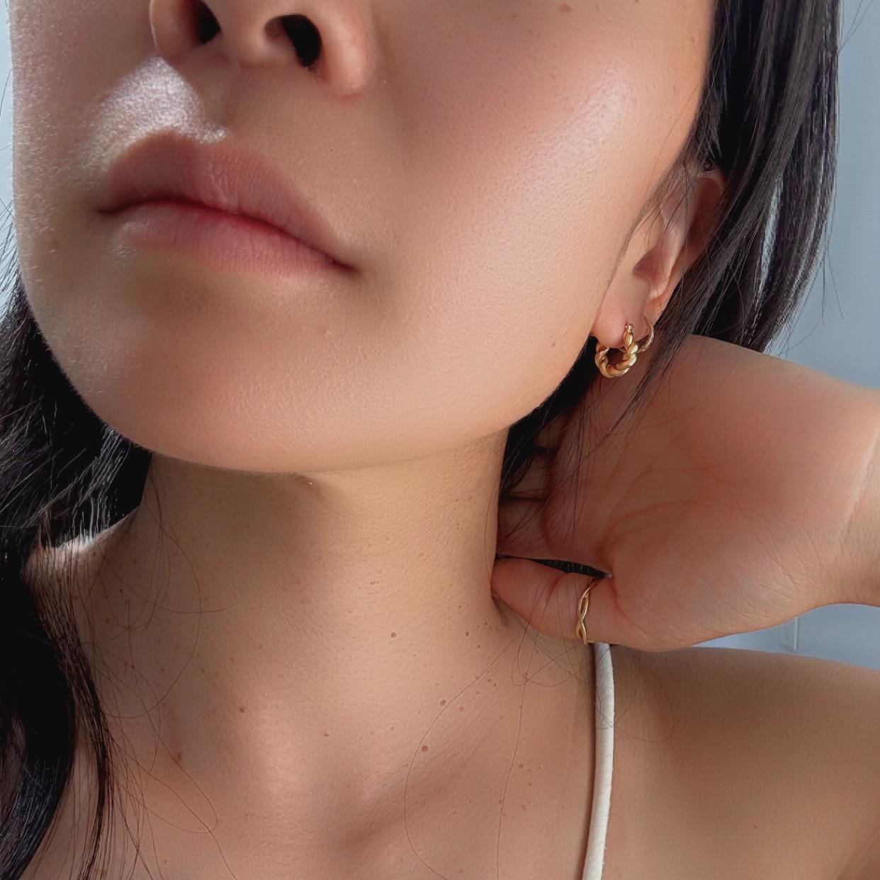 New 18k Solid Gold Twisted Mini Ari Hoop Earrings – Petite Elegance with a Twist– Real Gold Bold Mini Hoops