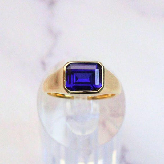 14k Gold Atlas Signet Ring: Lab Sapphire, Modern Statement Band