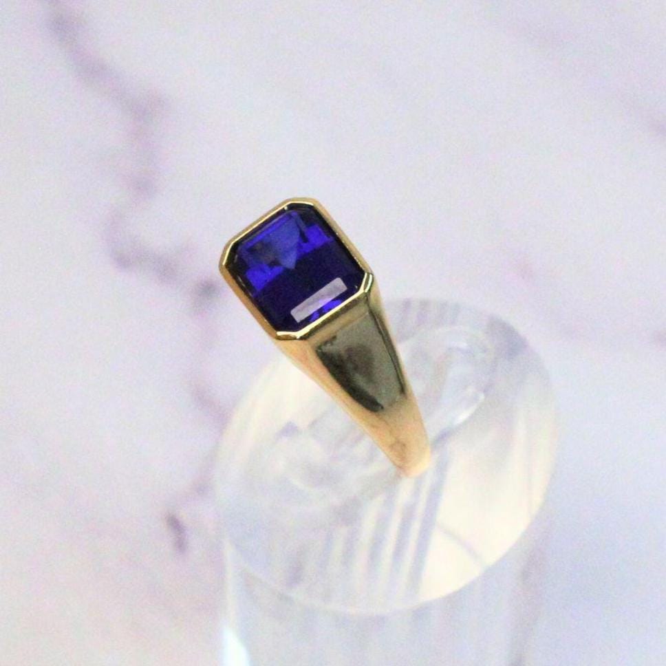 14k Gold Atlas Signet Ring: Lab Sapphire, Modern Statement Band